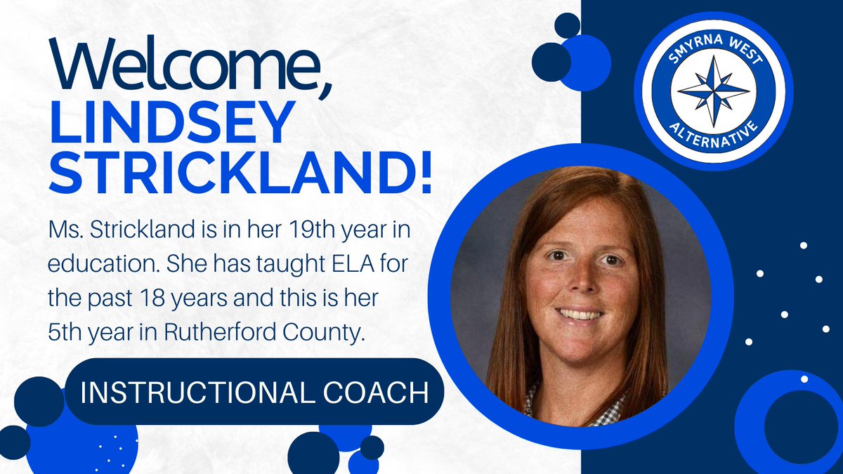 SWAbookreview's tweet photo. Please help us welcome Lindsey Strickland, our new Instructional Coach! #swafamily #goodthingshappeningatswa https://t.co/S0SxnTRK7b