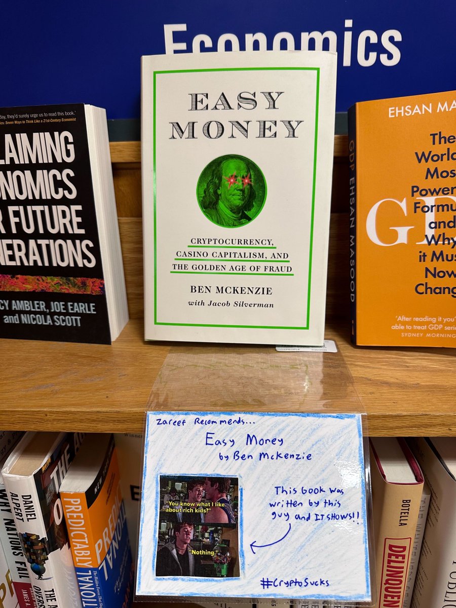 Taken in my hometown bookstore, ⁦@BookPeople⁩. Nailed it. ❤️ #cryptosucks