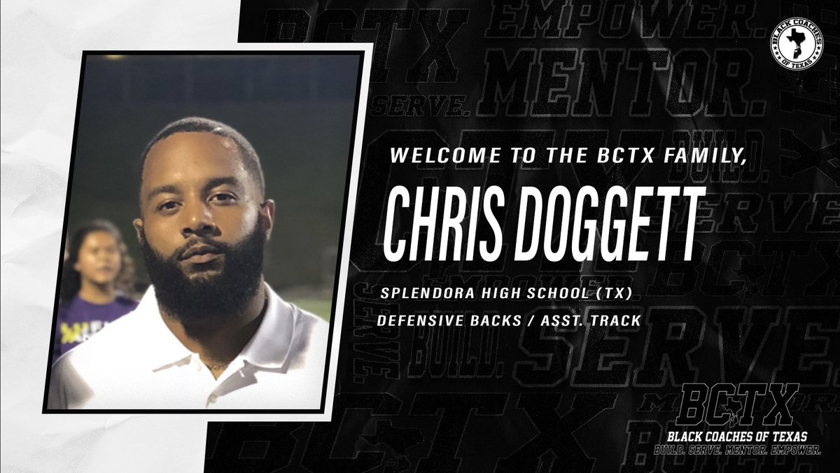 BlackCoachesTX's tweet photo. Welcome to the #BCTX🫱🏾‍🫲🏿 family @CoachCDoggett!

Build. Serve. Mentor. Empower.

Join the #BCTX🫱🏾‍🫲🏿 today! https://t.co/lQBLEqcDal