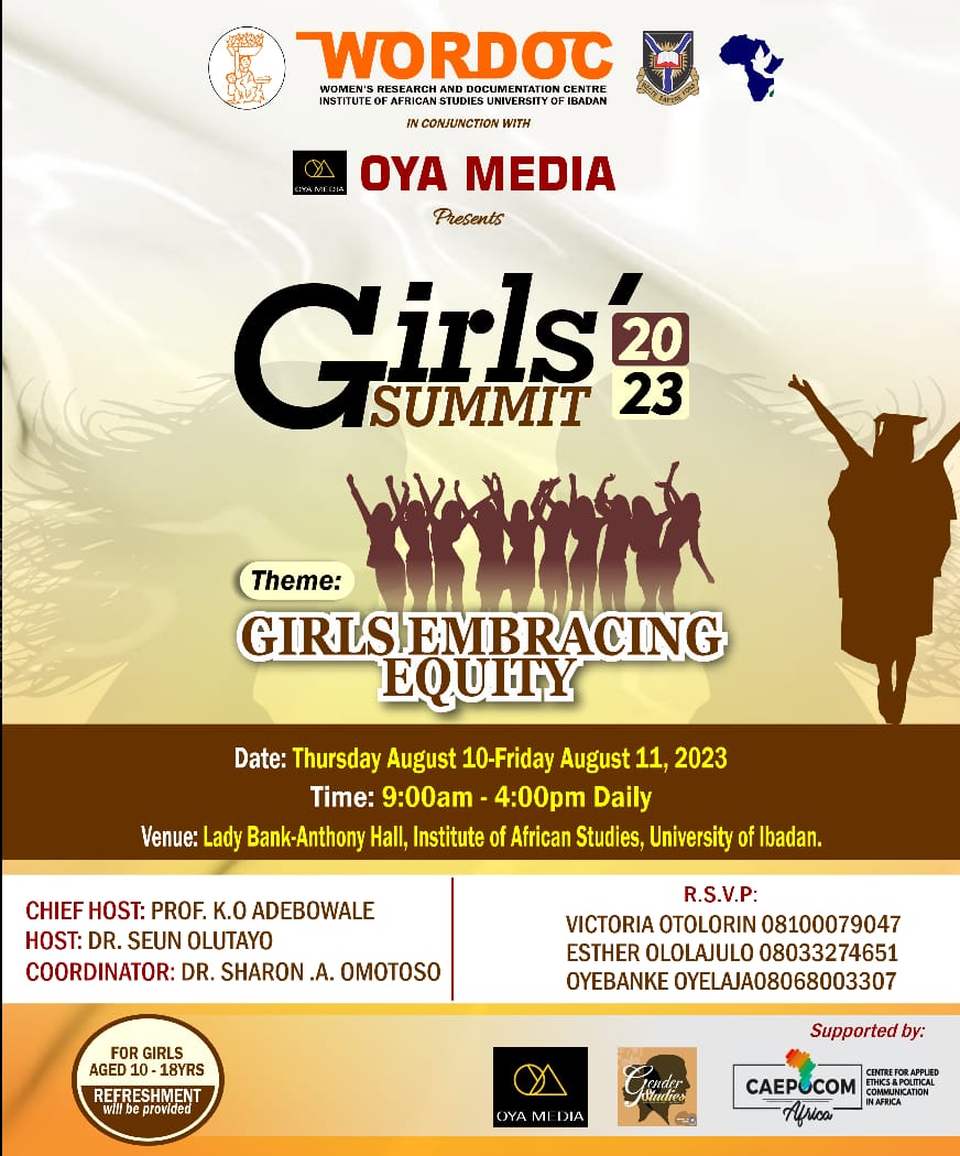 August is special for girls and boys! I will be joining these two events: 1. WORDOC Girls' Summit 2. Ibadan Boys' Summit You can ask your wards in Ibadan, Nigeria to apply. University of Ibadan @caepocom_africa @wordocias