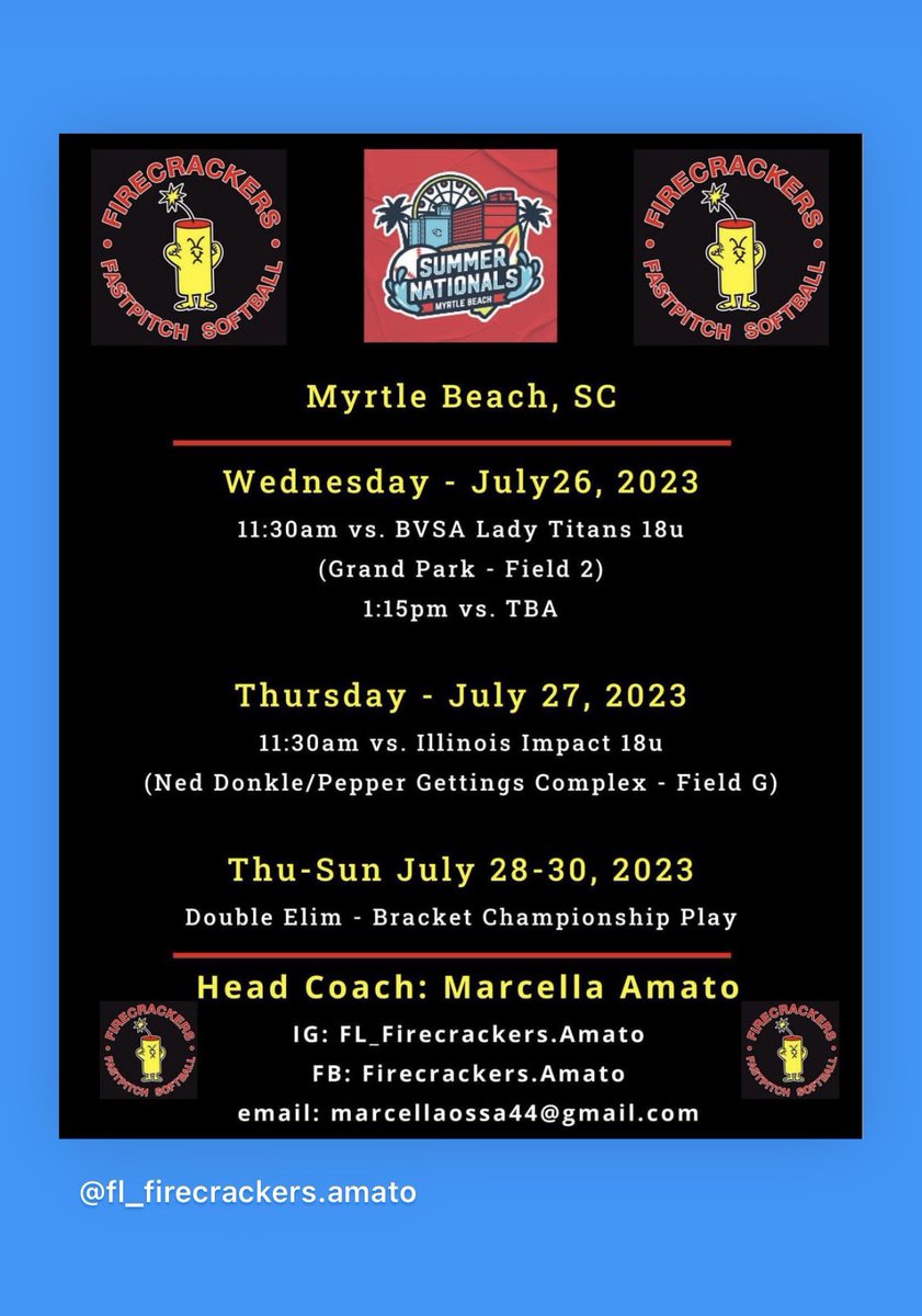 Super excited for Myrtle Beach tournament/vacation with the fam and teammates!!!!🧨🧨🧨