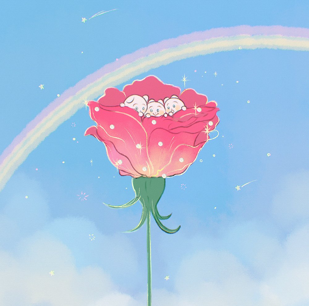 flower no humans rainbow sparkle cloud sky blue sky  illustration images