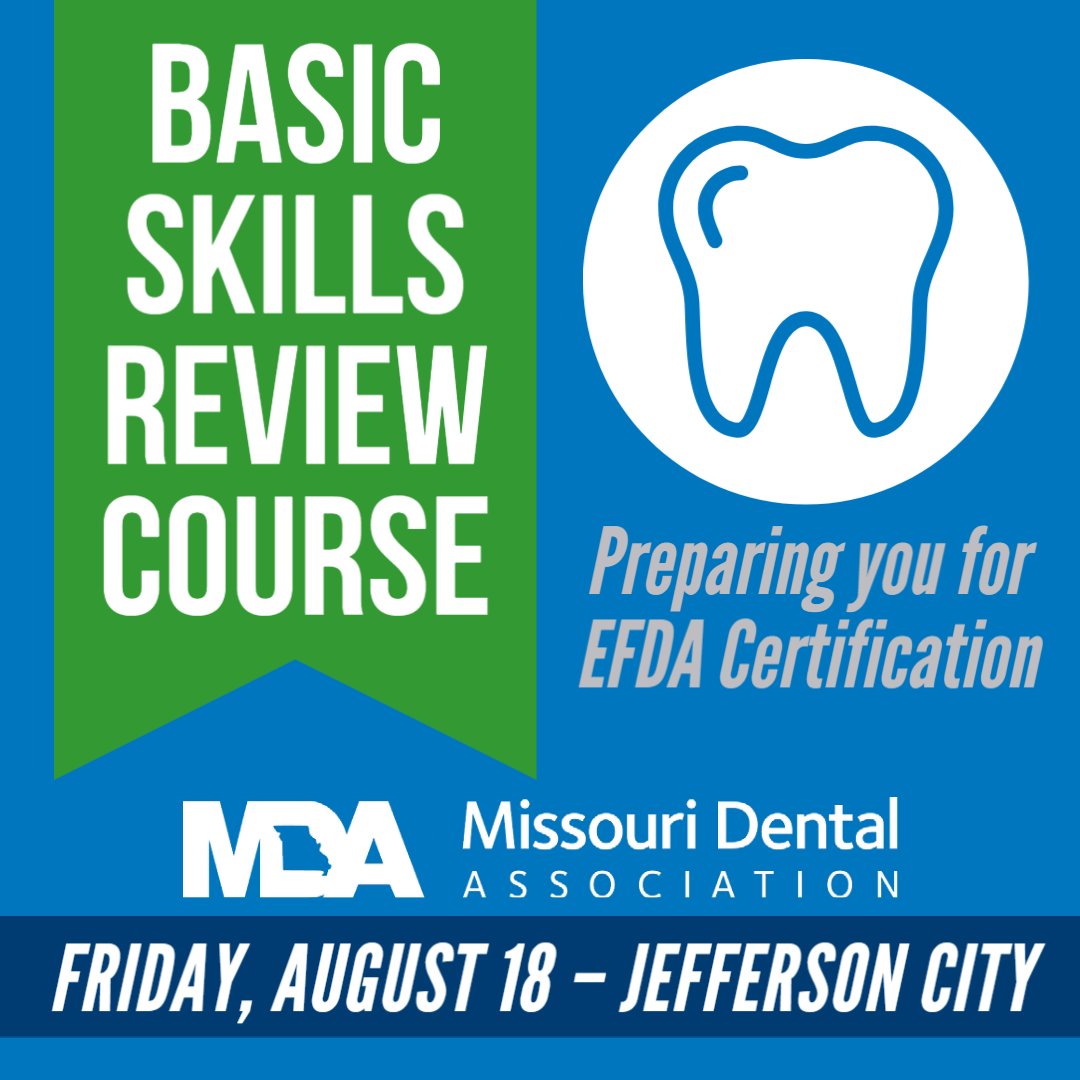 MoDentalAssn's tweet image. Are you a dental assistant wanting to get EFDA Certified? Step #1 is passing the Missouri Basic Skills Test, and MDA can help with our in-person Review Course. It's the last one of the year, don't miss out! ow.ly/hFav50PkQpY. #EFDA #Workforce