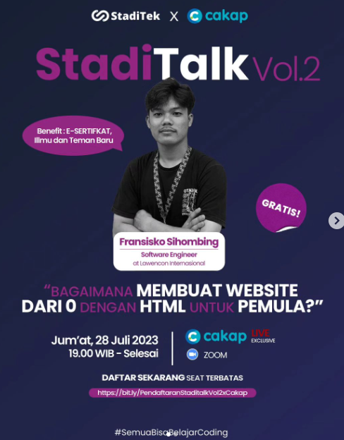 lokerit_01's tweet photo. Catat tanggalnya!
🗓️Jumat, 28 Juli 2023
⏰19.00 - selesai
💰FREE

Benefit:
✅E-Sertifikat
✅Ilmu &amp; teman baru

Langsung amankan seat kamu, daftar sekarang!
👉🏻 https://t.co/inDFmaofJd
‼️LIMITED SEAT‼️

#webinargratis #webinar #webinarIT #bootcamp #bootcampit #bootcampgratis https://t.co/suDmP3STeh