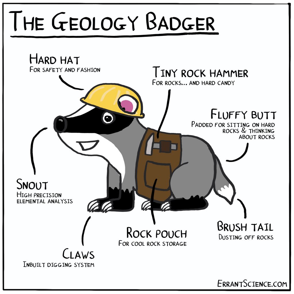 Our talk today at <a href="/GeolSoc/">The Geological Society</a> has been postponed until the 29th of August but to make up for it we thought we'd share an update of a cartoon we drew back in 2017, the adorable Geology Badger 🦡⁠
#Geology #CartoonGeology #CartoonScience