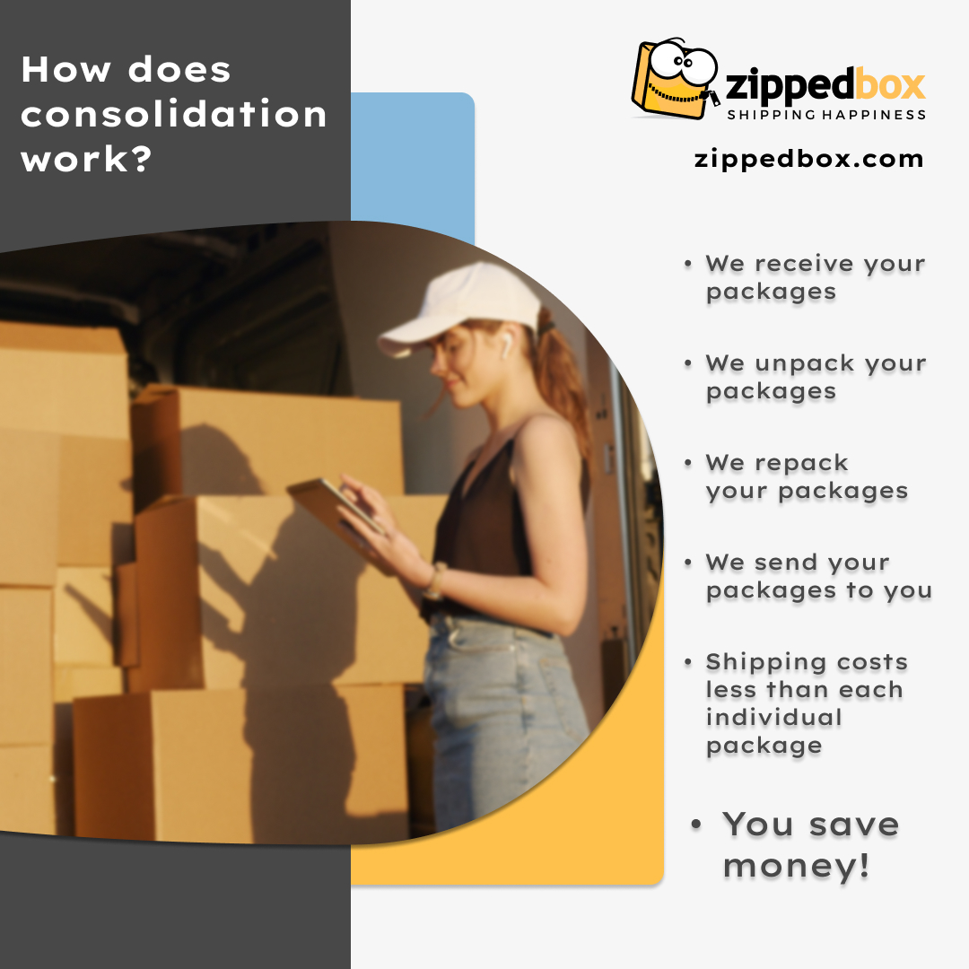 📦 Zippedbox offers shipping consolidation options, which means combining multiple smaller packages into one larger shipment, saving time and money. 🤑 #ShippingSimplified #EfficientShipping 🚛