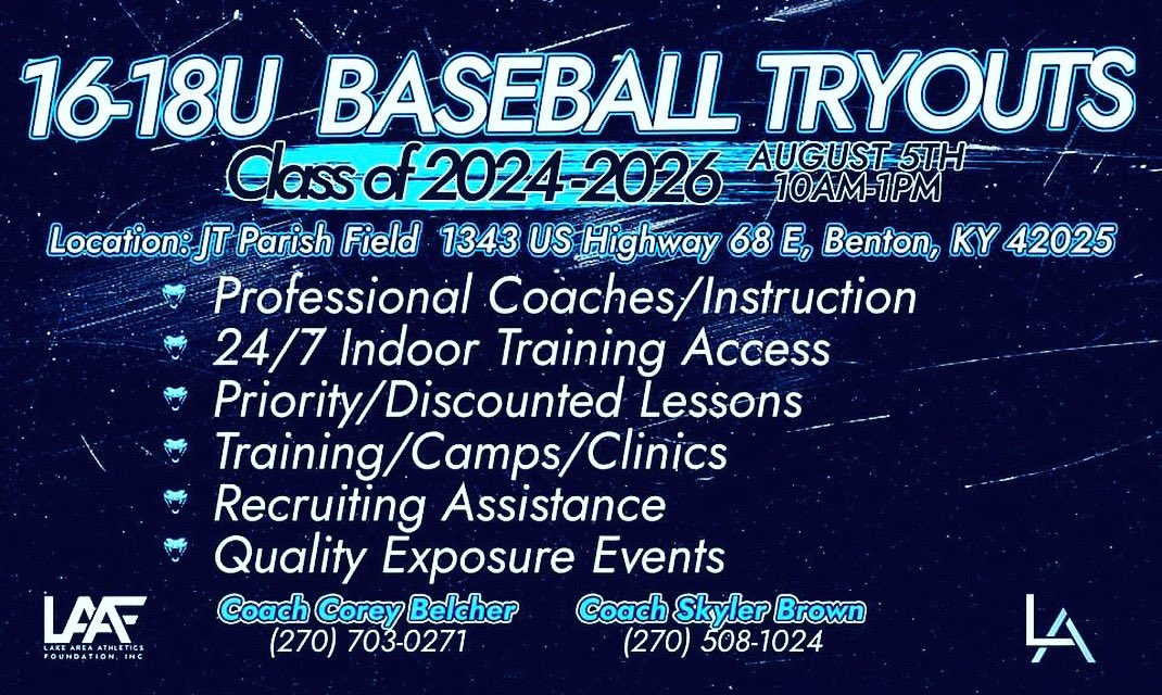 Open tryouts for 16u-18u players…Come join the Lake Area Academy family!