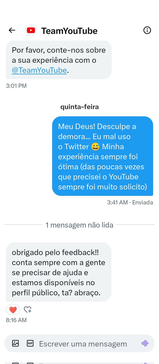 Cafematica's tweet image. Compartilhando minha lerdeza só pra elogiar o atendimento do @TeamYouTube ❤️ muito bom!!!