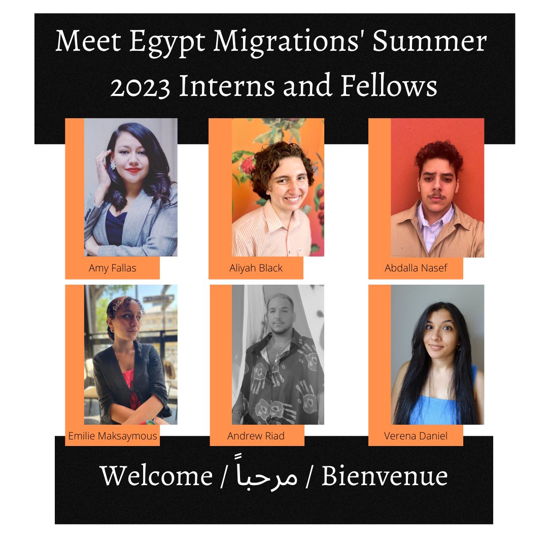 egyptmigrations's tweet photo. Join us in giving a warm welcome 👏 to our summer 2023 interns!

Amy Fallas - UCSB X EM Fellow📚
Emilie Maksaymous - Content Creator🎙️
Aliyah (Rebecca) Black - Oral History🗣️
Abdalla Nasef - Oral History🎧
Andrew Riad - Writer🖋️
Verena Daniel - Writer📰

🔗https://t.co/uXOeCG6zYD https://t.co/kT2ZpXlvNN