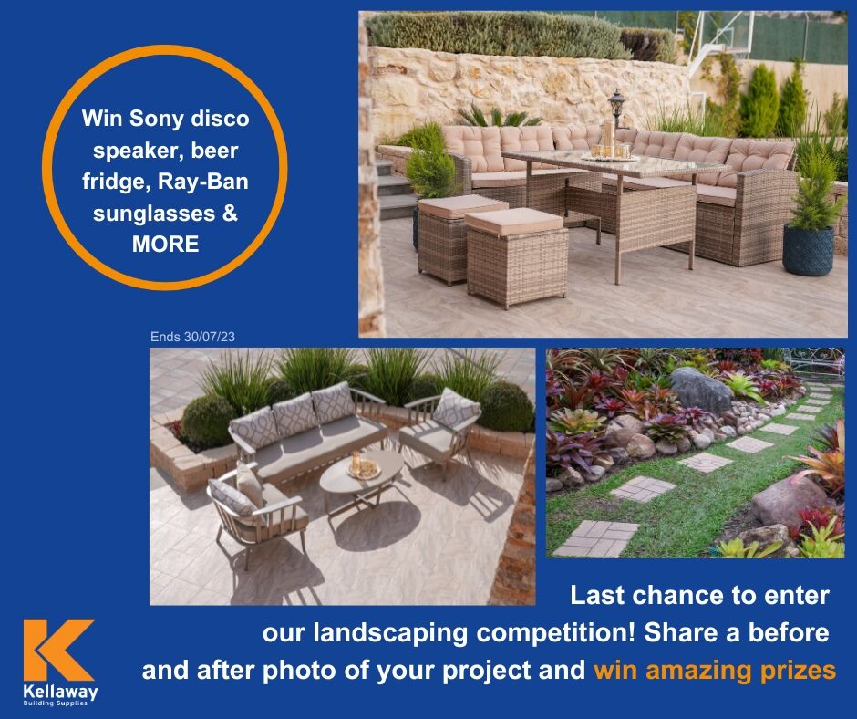 🏡Share a before and after photo of your project, where you have used materials from Kellaway and be entered into a monthly prize to win fantastic prizes for your summer BBQ.

✅Tag us on Twitter, Facebook or Instagram #KBSlandscaping