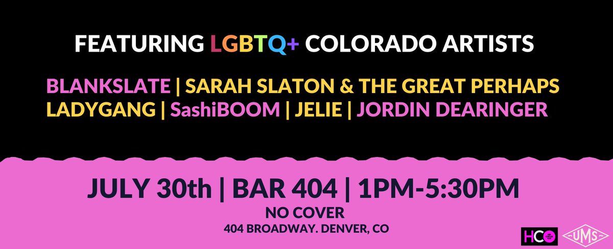 hipchicksout's tweet photo. Dear #Denver we are hosting a Day Party at #TheUMS festival on JULY 30th at BAR 404 from 1pm-5:30pm. NO COVER feat #LGBTQ musicians all day long. https://t.co/4vYau97ZFy