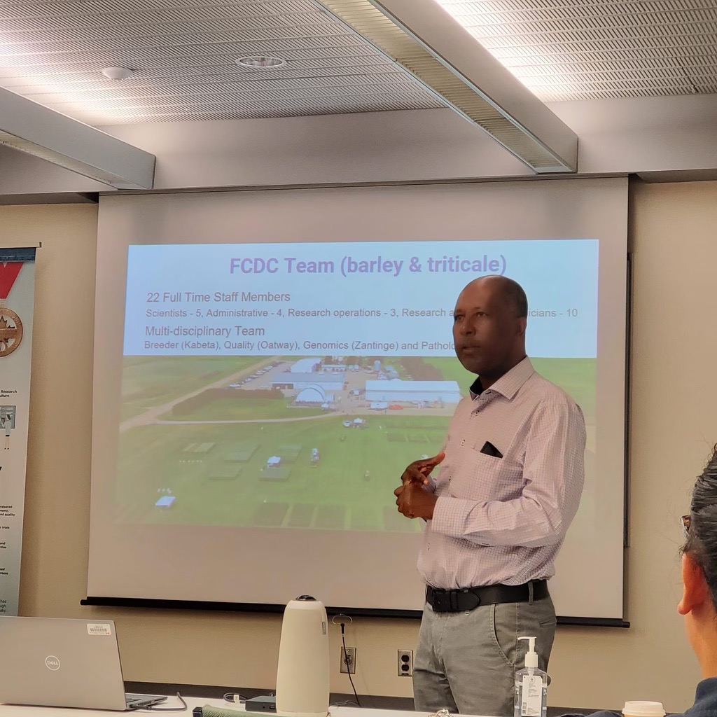 RDAR staff are attending the <a href="/barley_research/">Canadian Barley Research Coalition</a> today &amp; are hearing from Dr. Yadeta Kabeta from the FCDC!