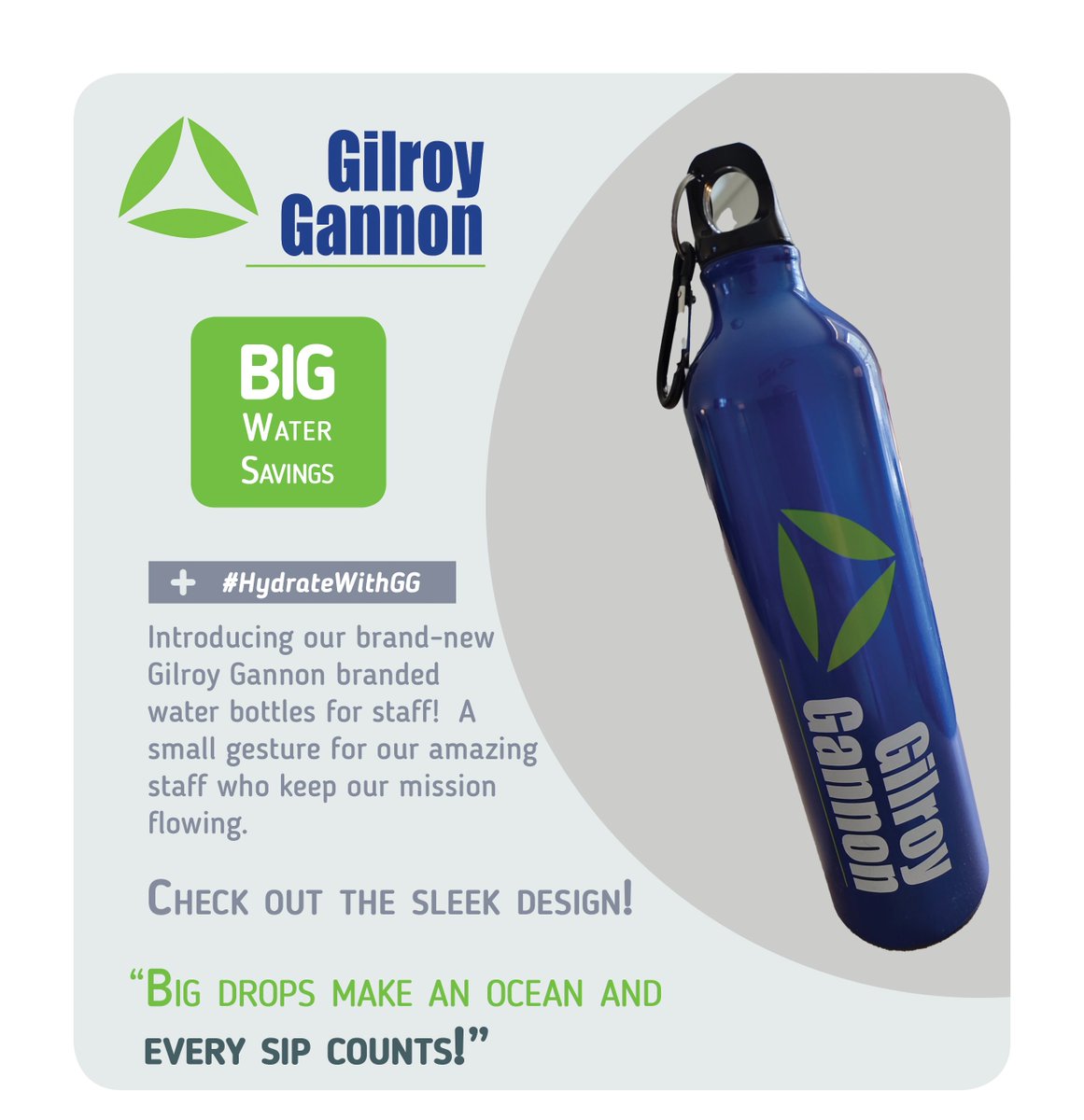GilroyGannon's tweet image. 💧 Big drops make an ocean and every sip counts! Proud to unveil our new company-branded water bottles for our team. #HydrateinStyle #SustainabilityMatters