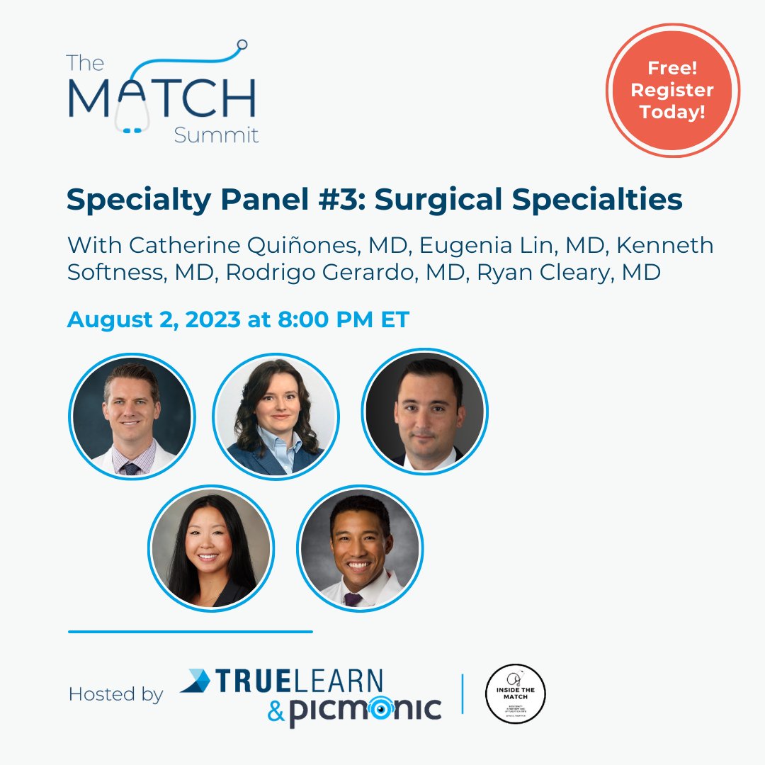 TrueLearnLLC's tweet image. On this panel, we will have an interactive conversation about application and interview tips with residents in different surgical specialties. Don't miss out, register today!

bit.ly/3qYyJ79

@EugeniaLinMD @KennethSoftness @RodGerardo @ryanclearyMD @Inside_TheMatch