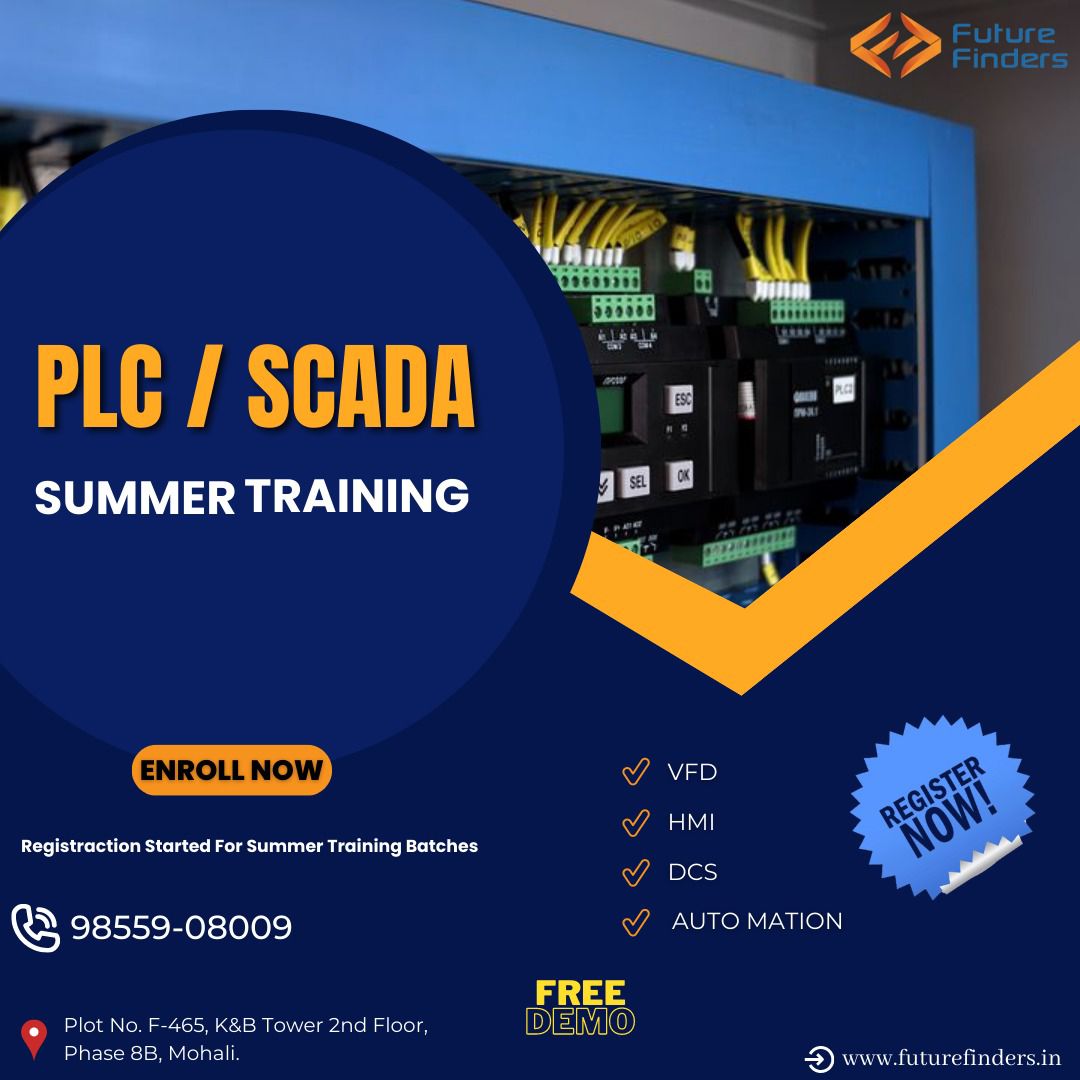 We offer 6 weeks summer training in PLC SCADA for students  project based training that enables students to work on Live projects ..
Book now : 98559-08009
visit us : futurefinders.in
#plcscada #plcscadatraining #summertraining #vfd #hmi #dcs #automation