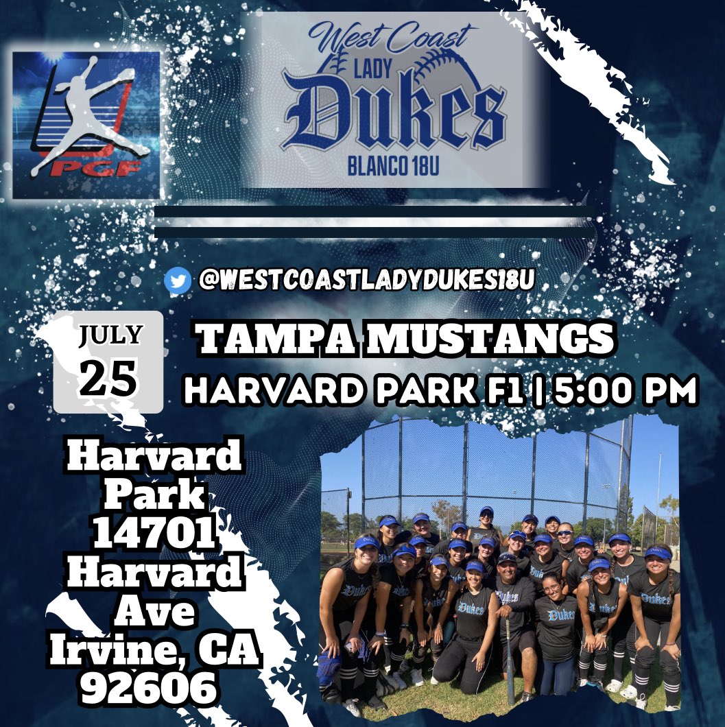 Let’s Go Lady Dukes! Come Out &amp; Watch These Ladies Play Today At Harvard Park Field 1 5:00 PM
<a href="/PGFnetwork/">PGF</a> 
<a href="/SBRRetweets/">Softball Recruiting Reposts</a> 
<a href="/CoastRecruits/">Coast 2 Coast Recruits</a> 
<a href="/tp_softball/">Coach Sunil Sunder Raj-Softball Player Interviews</a> 
<a href="/TopPreps/">247 College Sports News Recruiting Top Preps on X</a> 
<a href="/WCladydukes18u/">Westcoastladydukes18u</a> 
@WC_Lady_Dukes