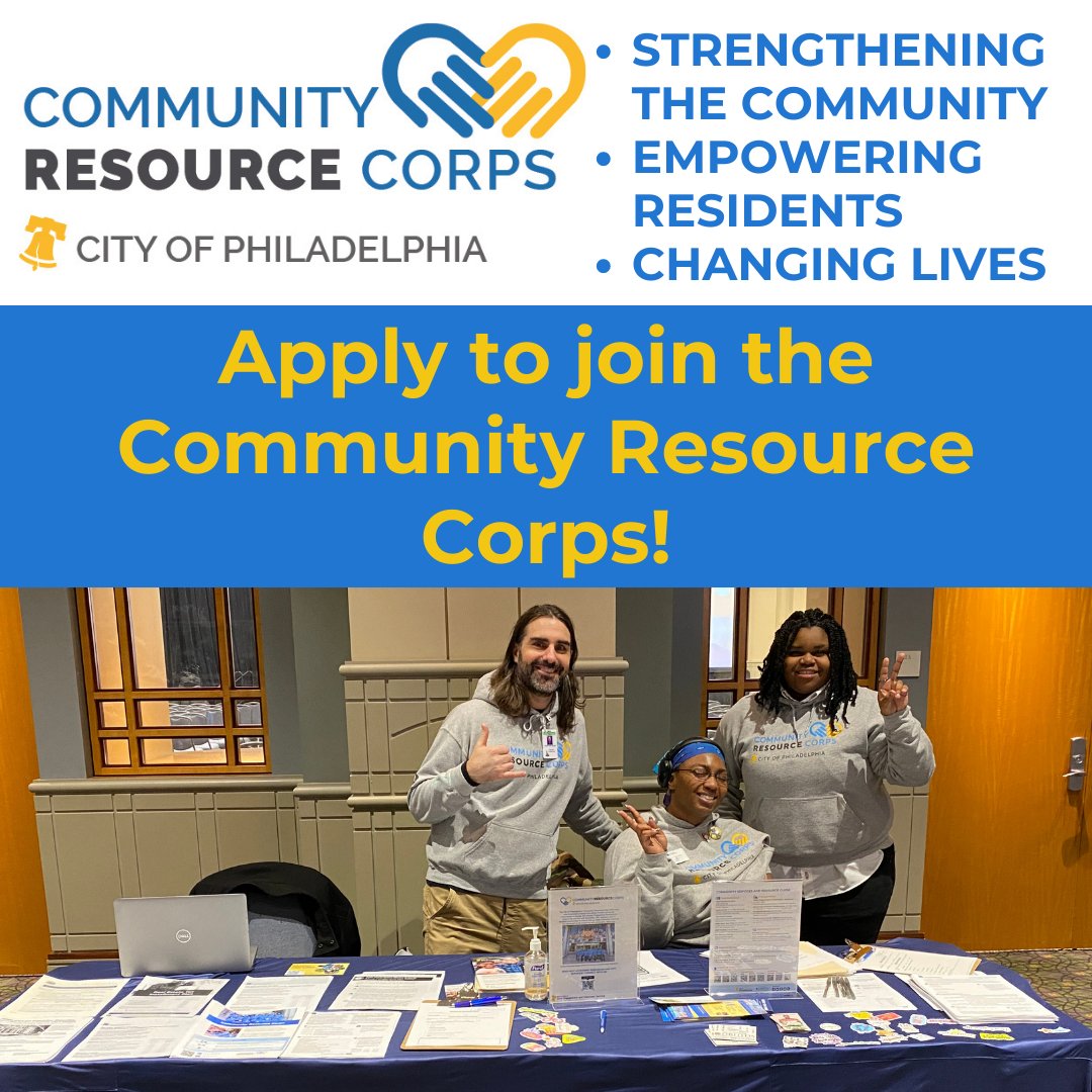 Want to use your community engagement skills to connect residents to life-sustaining benefits &amp; resources? Apply to be a <a href="/PHLserves/">Office of Civic Engagement and Volunteer Service</a> part-time Community Resource Corps <a href="/AmeriCorps/">AmeriCorps</a> Program Member. Serve, get paid, and develop professionally! Apply today bit.ly/CRCMEMBER