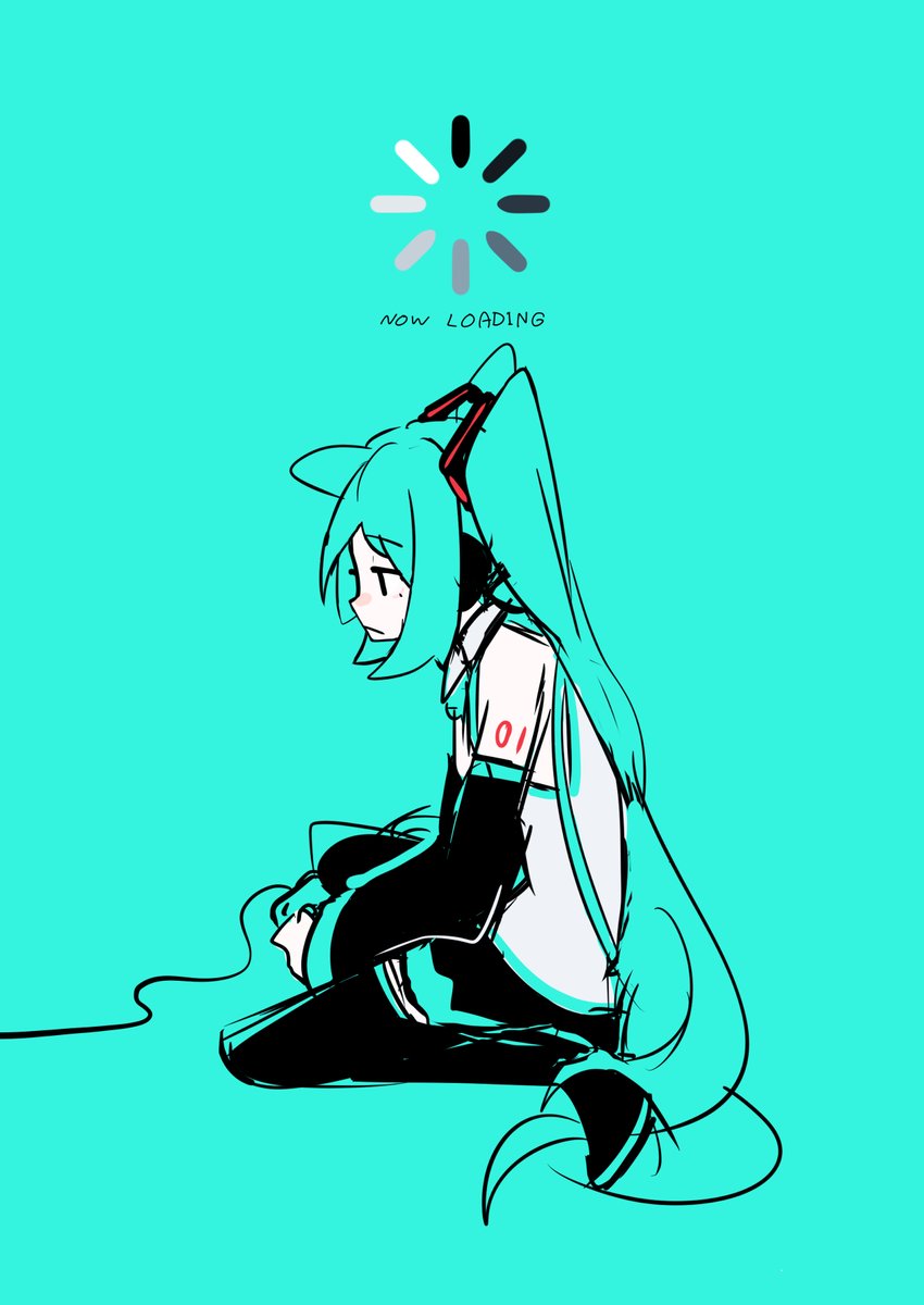 hatsune miku 1girl solo long hair twintails detached sleeves sitting skirt  illustration images