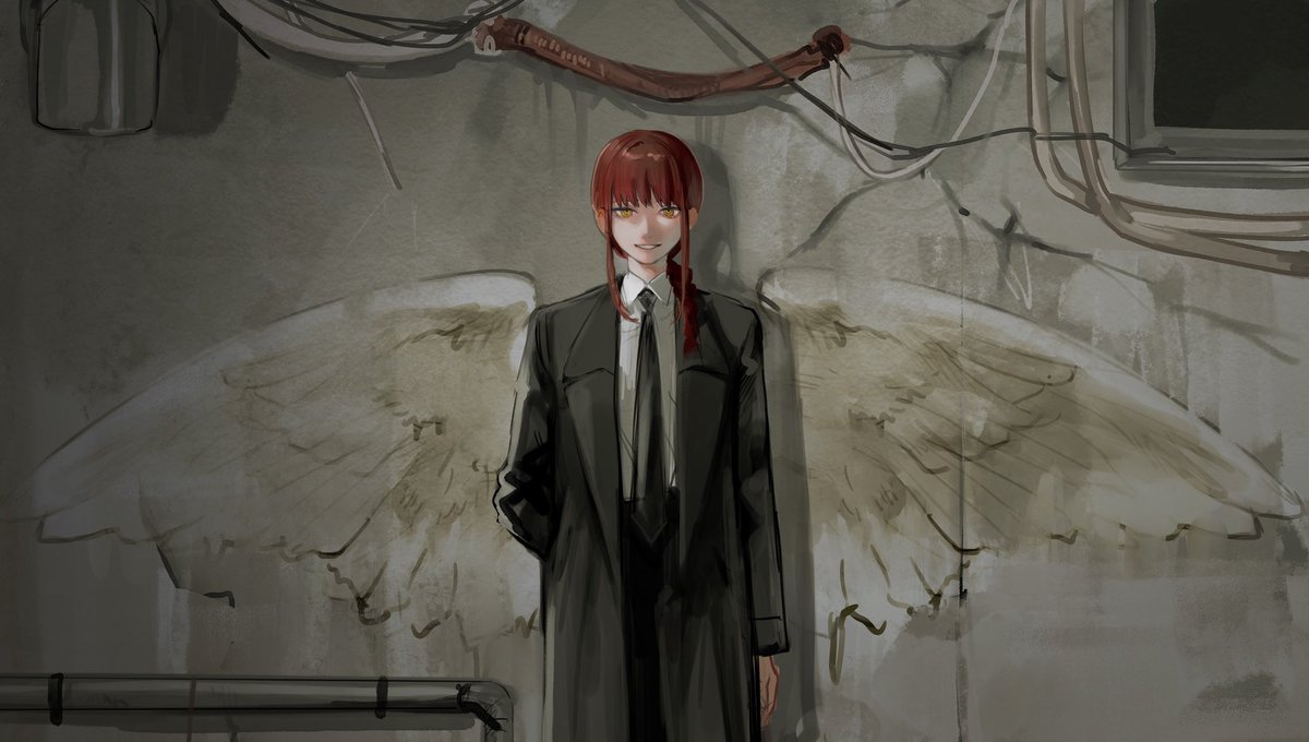 makima (chainsaw man) 1girl solo necktie wings red hair coat looking at viewer  illustration images