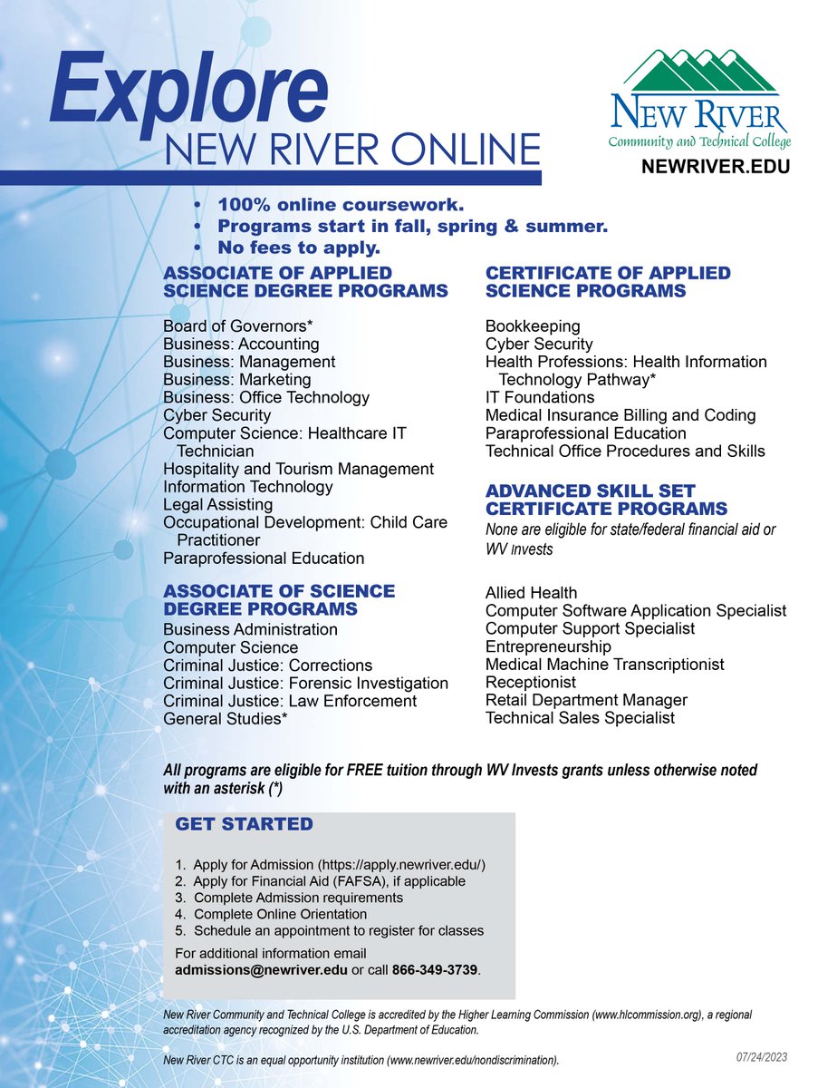 newriverctc's tweet image. Elevate your career with convenience! Explore a wide range of online degree programs at New River Community and Technical College. 🌐 Discover more: newriver.edu/wp-content/upl…
APPLY NOW: apply.newriver.edu
 #OnlineDegrees.