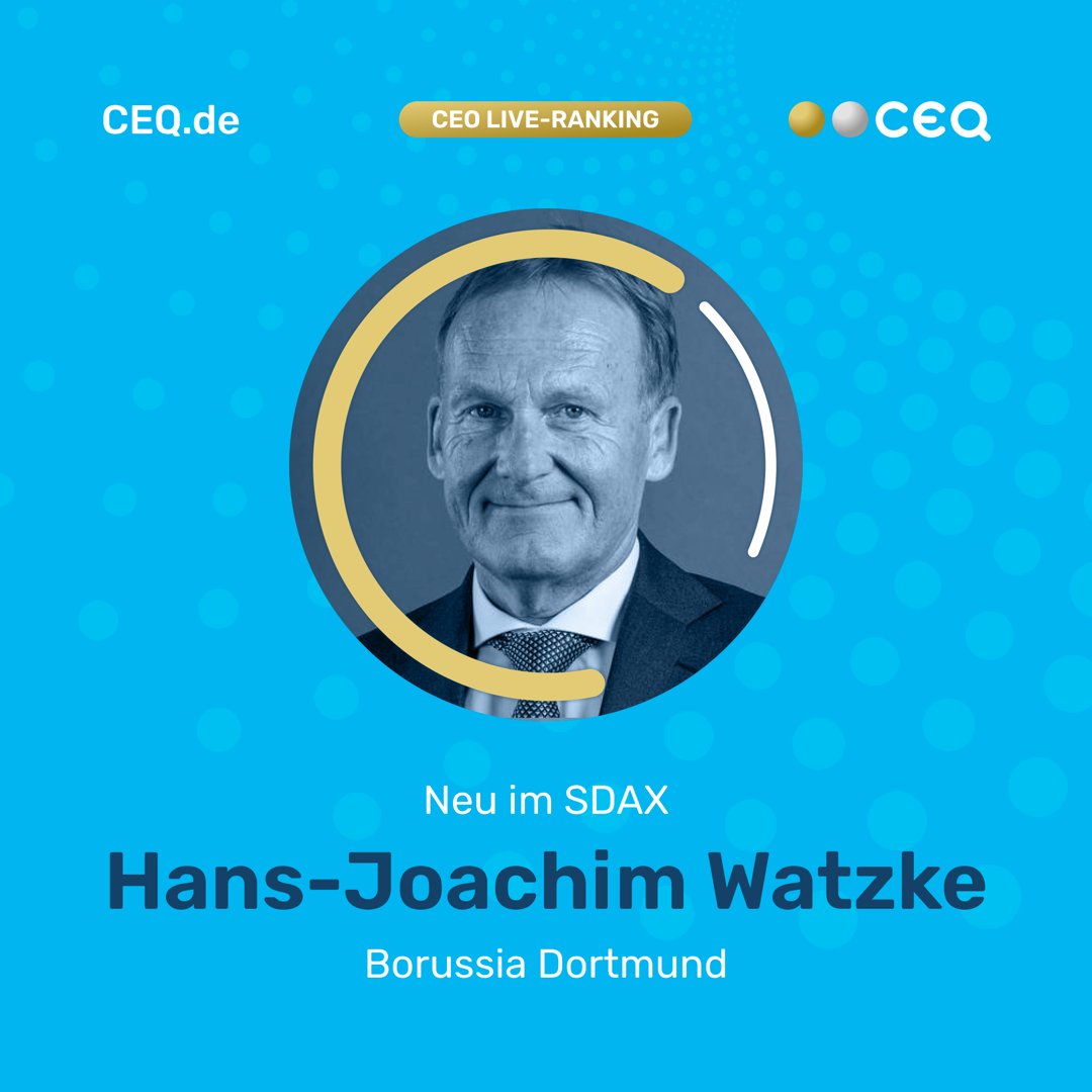 CEQ präsentiert den aktuellen Neueinsteiger im CEO Live-Ranking (Stand: 25. Juli 2023). Wir gratulieren <a href="/joachim_watzke/">Hans-Joachim Watzke</a> zur Wiederaufnahme in den SDAX. #ceo #ceoranking #ceobenchmark 🏆