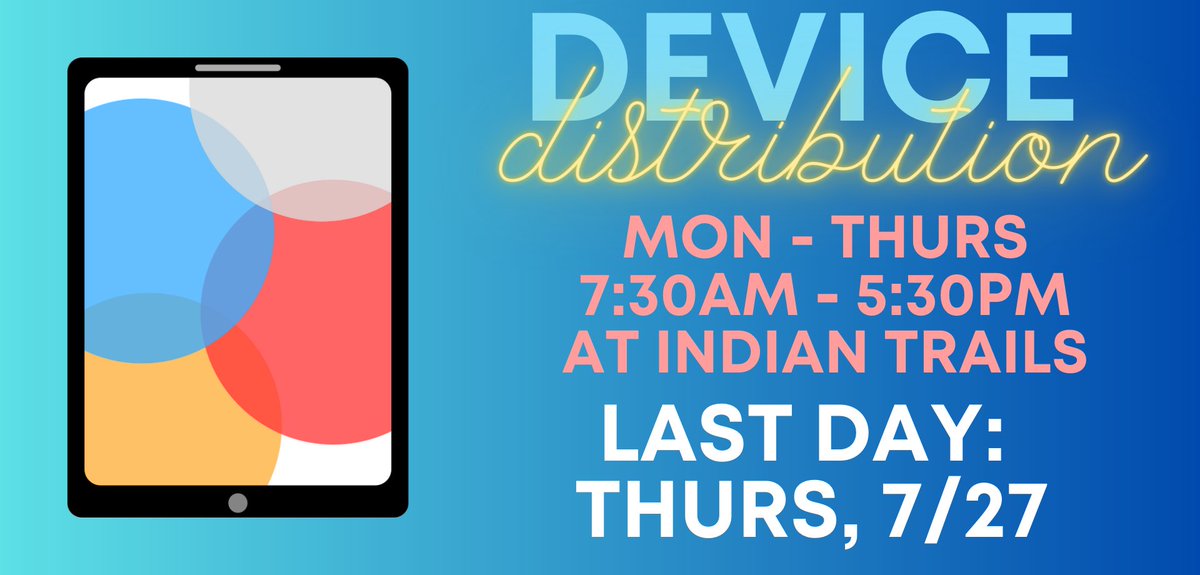 The last day to pick up your child's iPad is Thursday, July 27th!  Click the link to complete the registration and select your appointment day &amp; time: 
buff.ly/3q4e9SU