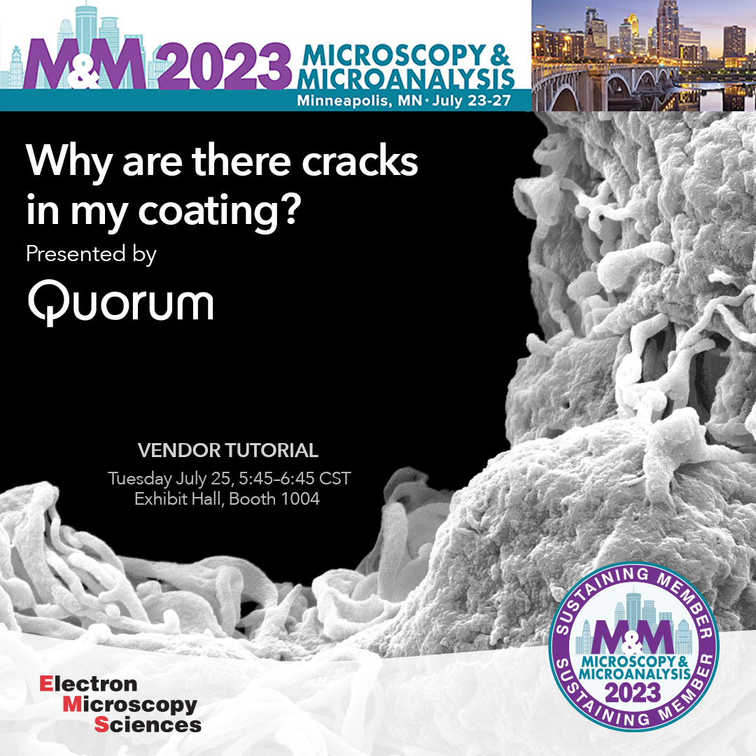 EMSDIASUM's tweet photo. Join us TODAY at #MM2023 for Quorum's free EM sample prep tutorial. Sign up at Booth 1004 and check out the miniQS and Qdry.
#EMShasit #MM2023Minneapolis #chemistry #biology #cryoEM #electronmicroscopy #microscopy #imaging #pathology #neuroscience #research #specimen #SEM https://t.co/m2sHECCRI7