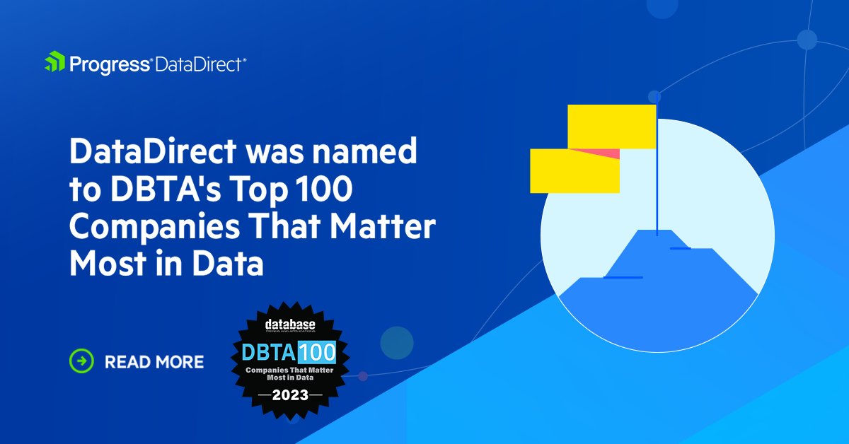 _DataDirect's tweet image. We've been honored to be recognized by Database Trends and Applications as one of the top 100 companies that matter most in data advancing what’s possible for customers and their data: prgress.co/3NSQmyB #dbta #progressdatadirect #data