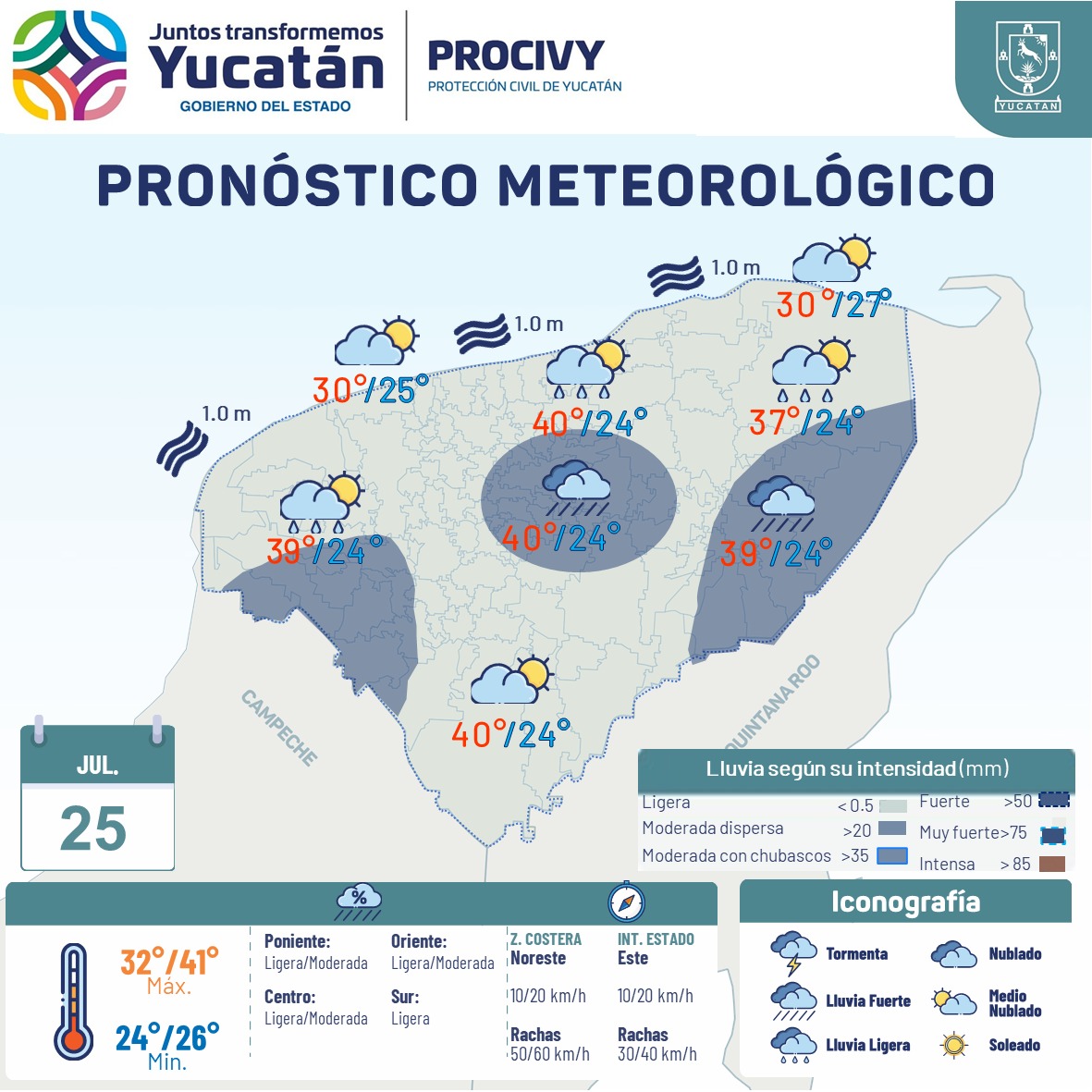 procivy's tweet photo. #Pronóstico

Se espera lluvia moderada dispersa después de las 3:00 de la tarde en los municipios de #Tizimín, #Temozón, #Chemax, #Valladolid, #Chankom, #Chikindzonot, #Izamal, #Tunkás, #Hoctún, #Kantunil, #Oxkutzcab, #SantaElena, #Muna, #Chocholá y #Halacho. https://t.co/Re9sDeGxOz