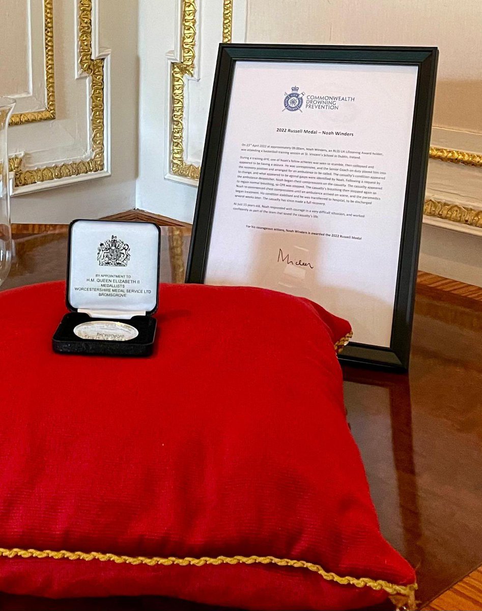 BritEmbDublin's tweet photo. Today, 16-year-old Noah Winders is the first Irish person to be awarded the Russell Medal, an annual award by @RLSSUK for the most outstanding act of resuscitation. https://t.co/vt5U96mwTU