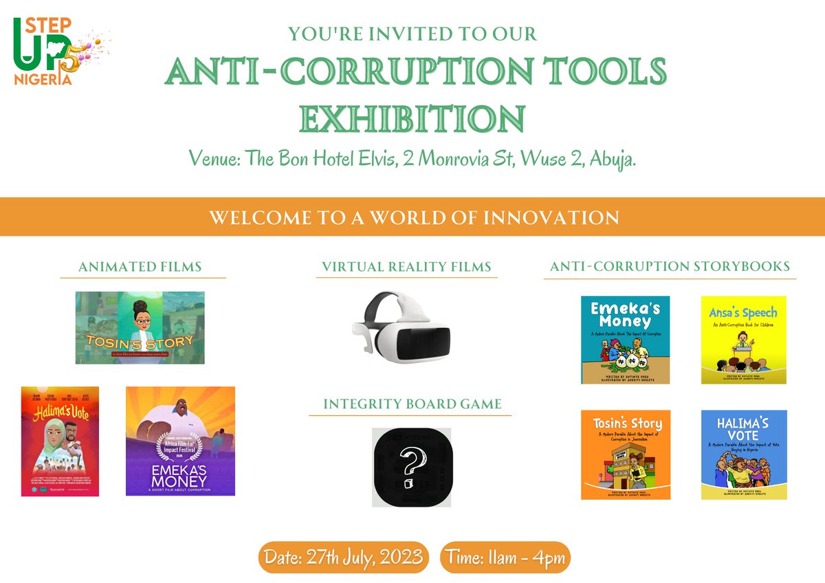 Step_Up_Nigeria's tweet image. #SaveTheDate
Join us at The Bon Hotel Elvis, Abuja, for an extraordinary event! Come and experience our innovative anti-corruption tools and the unveiling of a unique board game. Don't miss this fun exhibition. See you on 27th July!💥
#AnticorruptionShowcase #StepUpNigeriaAt5