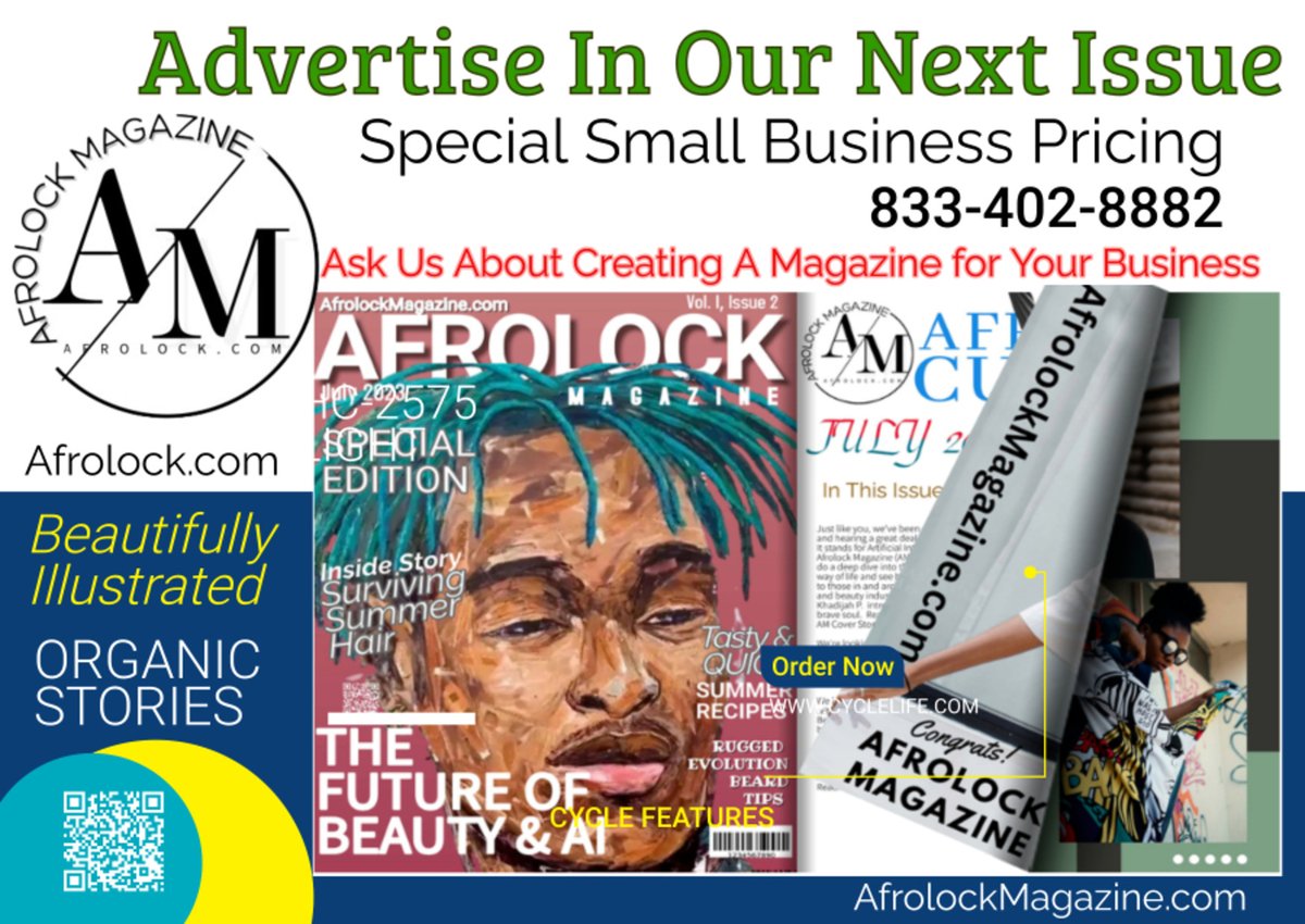 dmcosby3's tweet photo. Be Featured, Advertise, Article Ideas.. AFROLOCK MAGAZINE
Our Next Issue will be our most beautiful and ambitious release, yet! Connect your brand to our Afrolock global audience. Inbox or Call Today!
#afrolockmagazine https://t.co/2nv4CDvgCx