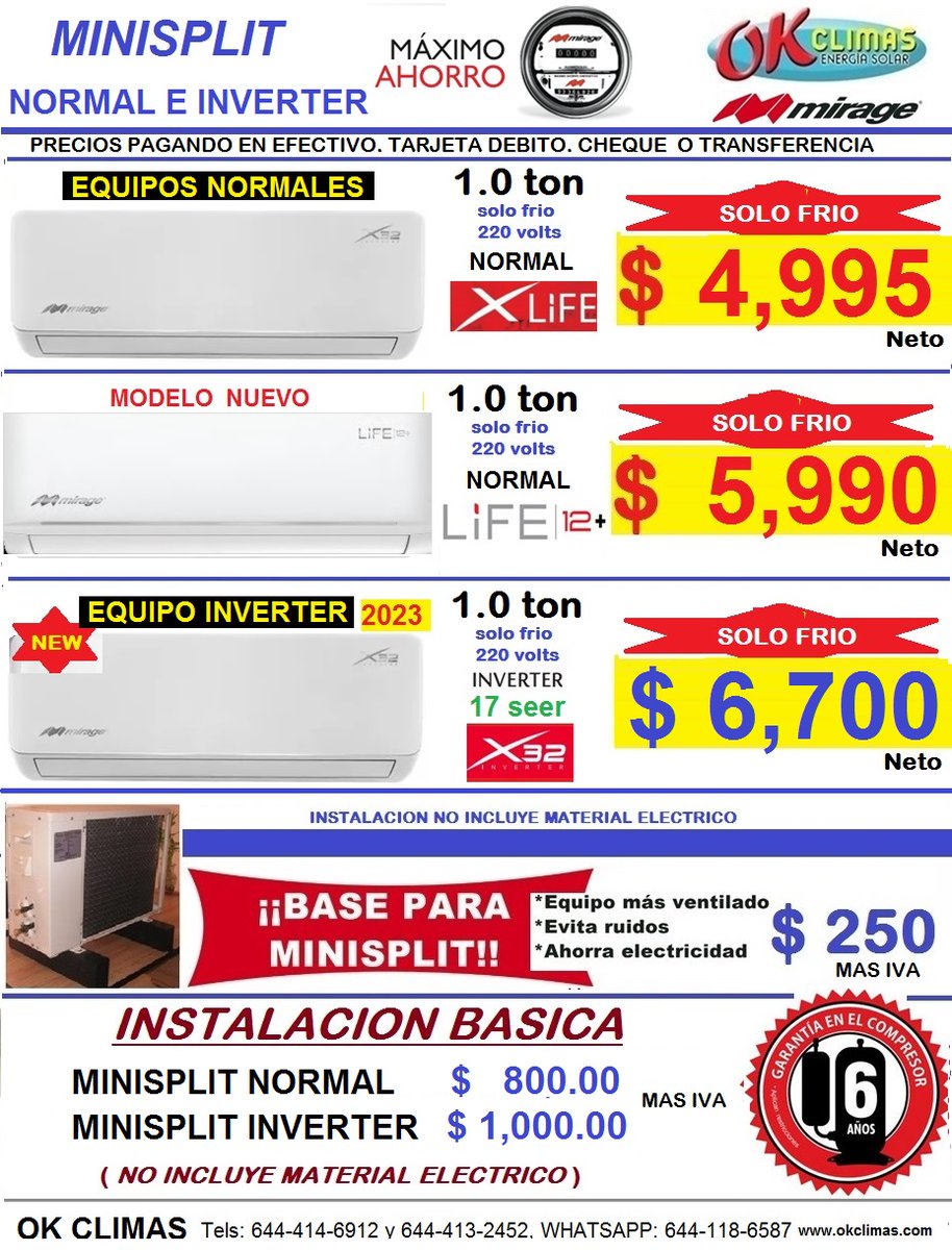 okclimas's tweet photo. OFERTAS EN MINISPLIT MIRAGE ¡¡ https://t.co/zNt081iHd9