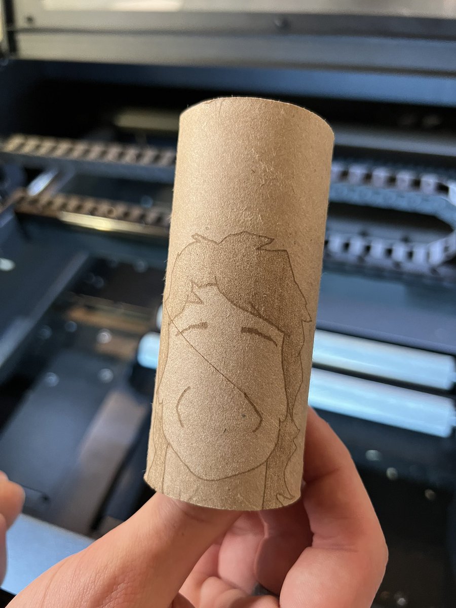 michaelshilbert's tweet photo. Putting a mullet on a toilet paper roll. You can do anything with laser cutters! Thanks @STEMCampEdu! https://t.co/ga0zig5LNK