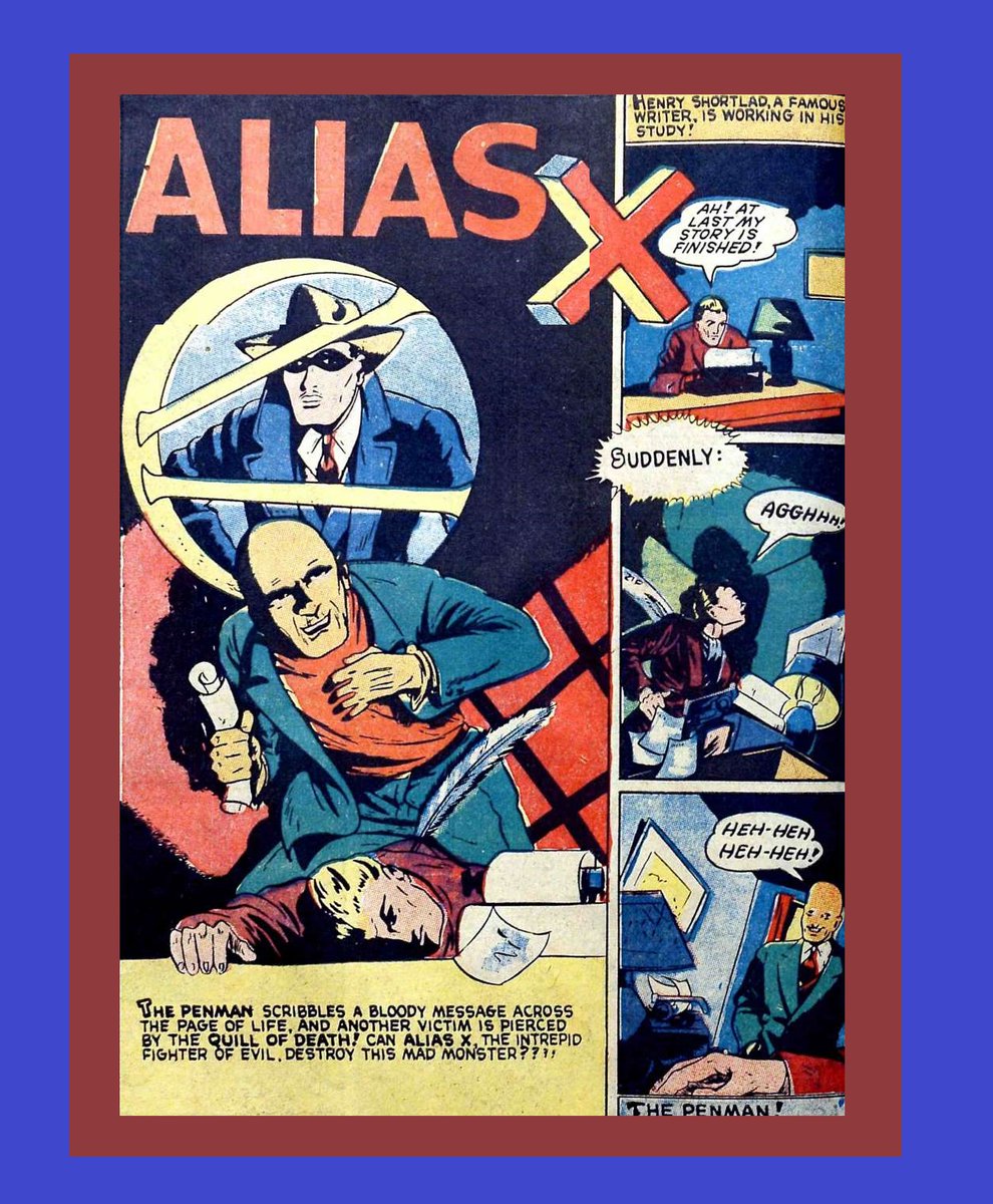 HeroesUnited_4's tweet photo. #X - #GoldenAgeComics -#MysteryMan #Hero #AliasX The X - "Alias X"  in #Holyoke #CaptainAero  Issue #6 (June 1942) - battles criminal "The Penman" to stop his bloody massacre! #comics #MysteryMen/011 https://t.co/jBTZXymZeN