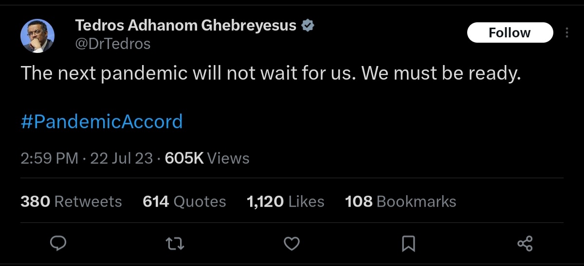 Can you connect the dots ? 🤔

#PandemicAccord Nail on the coffin of freedom ??
