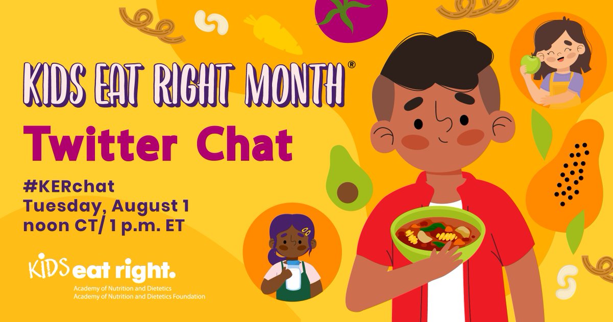 kidseatright's tweet photo. T-minus one week until #KidsEatRight Month begins! 🥳

Celebrate with our Twitter chat on August 1 at noon CT to kick off #KERmonth! Use #KERchat to join the conversation about nutrition and physical activity for kids and families. 🤸 https://t.co/8yf4b3fXS3