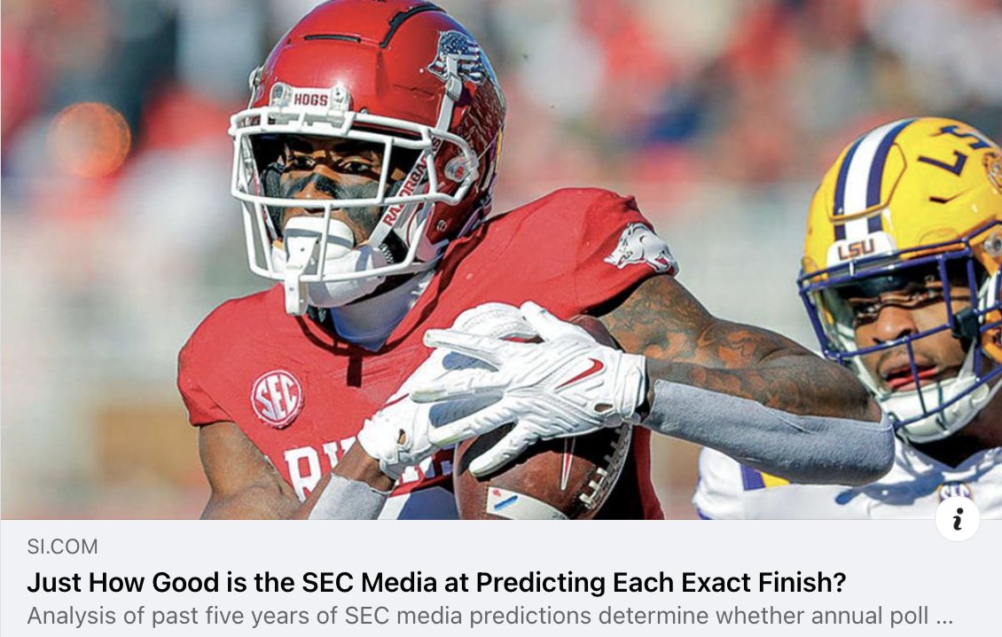 What does the data say about the validity of these
SEC media polls conducted each year? How accurate are they? Click URL. Photo won't link.
#WPS #Arkansas #GeauxTigers #miz #GoGators #GoDawgs #MIZ #GBO #SpursUp #GigEm #HailState #RollTide #WarEagle #BBN
https://t.co/AwZhFea1e6 https://t.co/MjmrfwfLXg