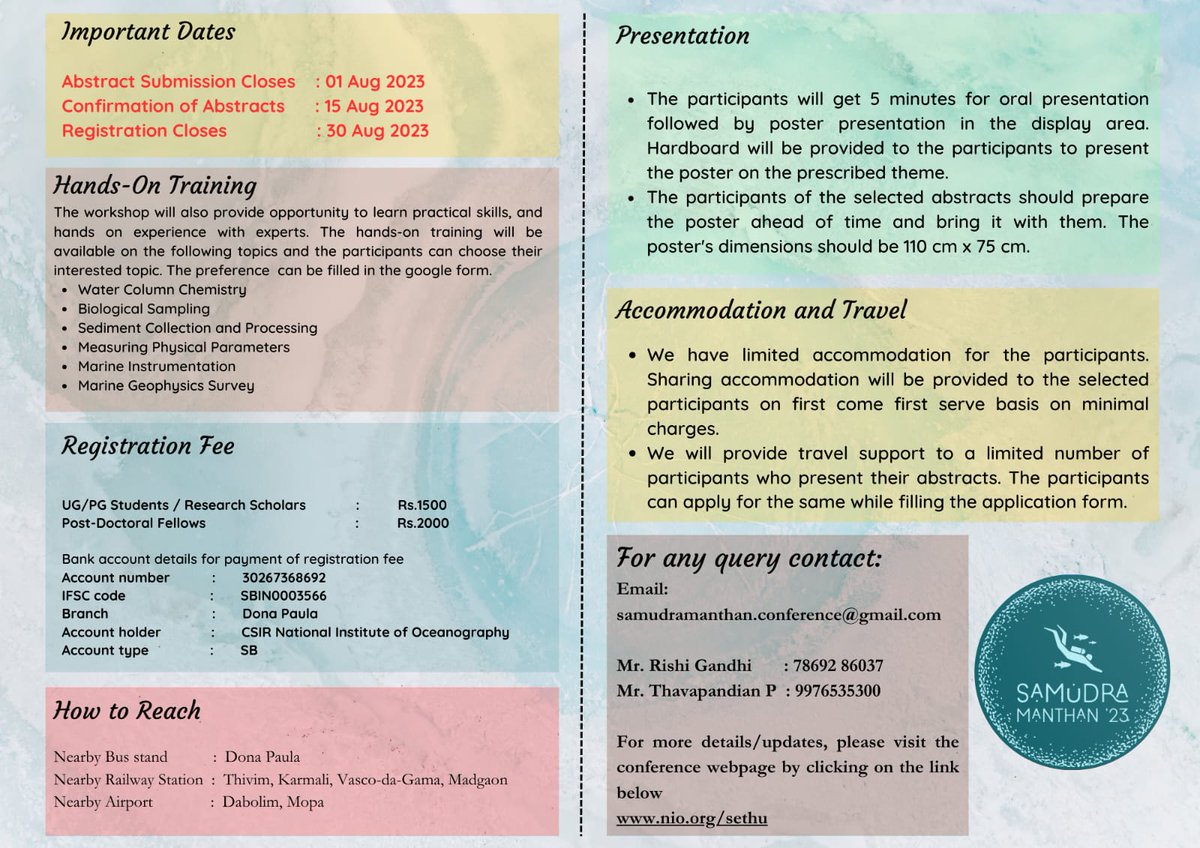 Astrobiology India (@astrobiologyin) on Twitter photo Exciting News! <a href="/CSIRNIOGoa/">CSIR-NIO GOA</a> is all set to launch its biannual conference- Samudra Manthan '23! Abstract submission for the 1st National Oceanography Scholars' Meet is open! Don't miss out - visit: nio.res.in/notices/688/1s… for more information. Exciting News! <a href="/CSIRNIOGoa/">CSIR-NIO GOA</a> is all set to launch its biannual conference- Samudra Manthan '23! Abstract submission for the 1st National Oceanography Scholars' Meet is open! Don't miss out - visit: nio.res.in/notices/688/1s… for more information.