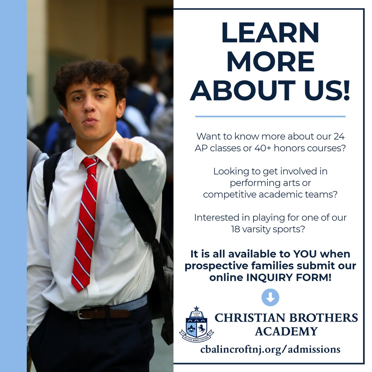 Did you know that prospective families can request information on nearly all of CBA's academic, extracurricular and athletic offerings?

Fill out an inquiry form here: bit.ly/3OrlVQa
#BuiltOnTradition