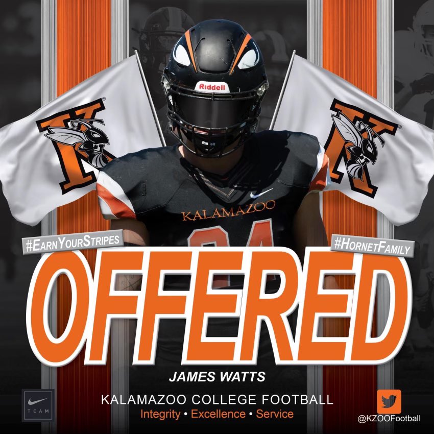 watts020406's tweet photo. After a great conversation with @CoachCWhitehead I’m glad to announce that I have received my first D3 offer from @KzooFootball! Thank you so much! @LCN_FB @hannibalroda @lcnboosterclub @e_breitenbeck https://t.co/R9TZubylqZ