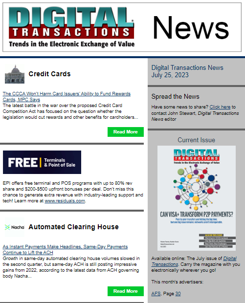 DTPaymentNews's tweet photo. Today’s Digital Transactions News: Will the CCCA Cut Cardholder Rewards? Faster Payments at the ACH; NCR’s New Names
https://t.co/7cPThdjgFi
#CCCA #EPC #MPC #ACH #samedaypayments #NCR #ATMs #FIS #WorldPay #REPAYholdings #Zappix #PayPal #FINSYNC #Alphapo #Twitter https://t.co/exe0or1KP2