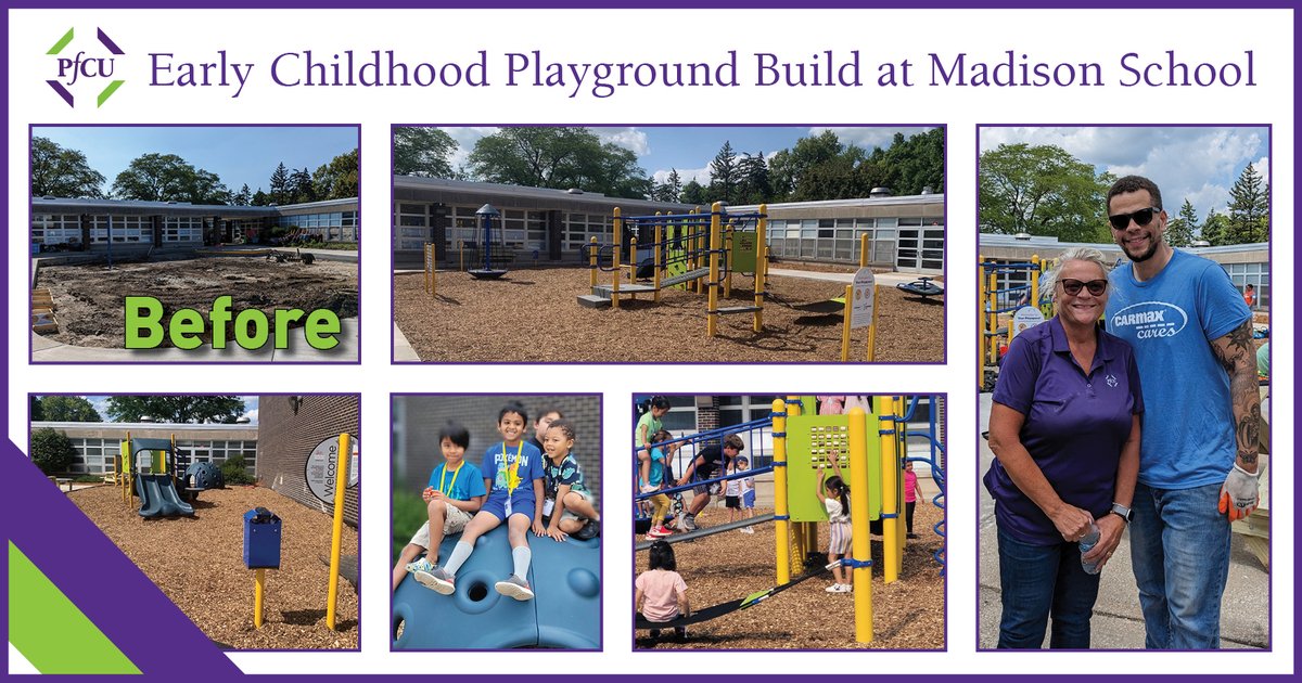 PFCU is a proud supporter of Skokie-Morton Grove School District 69.  In addition to donating $500 for their new early childhood playground at Madison School, Betty and Seth from PFCU also helped in the construction.  #mypfcu, <a href="/SkokieSD69/">School District 69</a>