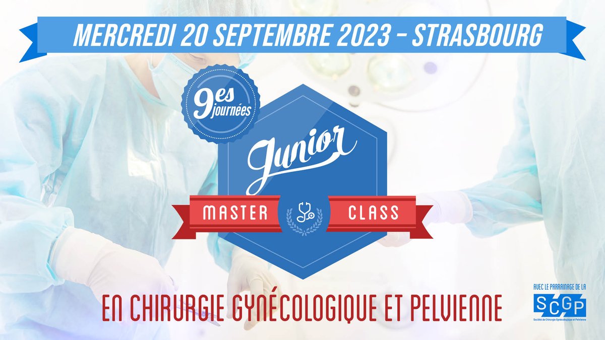 SCGP (@scgp_officiel) on Twitter photo 📅 Vous êtes interne en gynécologie avec plus de 7 semestres ? Rendez-vous le 20 septembre 2023 à Strasbourg pour la 2ème session des ‘Junior Master Class’ en #chirurgie #gynécologique et #pelvienne.
Réservez votre place dès maintenant ➡️ swll.to/inscriptions-J…
#JMC2023 📅 Vous êtes interne en gynécologie avec plus de 7 semestres ? Rendez-vous le 20 septembre 2023 à Strasbourg pour la 2ème session des ‘Junior Master Class’ en #chirurgie #gynécologique et #pelvienne.
Réservez votre place dès maintenant ➡️ swll.to/inscriptions-J…
#JMC2023