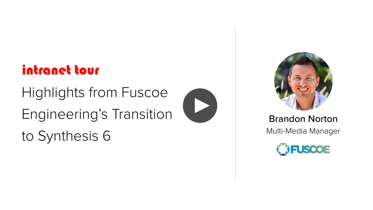 We’re excited to share this tour of Arc, Fuscoe Engineering (<a href="/FuscoeFCT/">Fuscoe Engineering</a>)'s new Synthesis 6 intranet. Your tour guide will be Brandon Norton, Multi-Media Manager and Intranet Champion.  

You can watch it here: vimeo.com/847466960