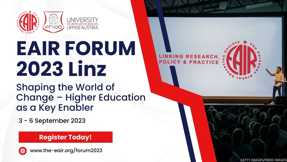 🎓 Embrace the future at the 45th EAIR Forum 2023, hosted by University of Applied Sciences Upper Austria, Linz. Together, let's shape the world of change! 

More info👉 buff.ly/3q5ooq6  

#EAIR2023 #Forum #Linz #HigherEducation #FutureOfEducation #Networking
