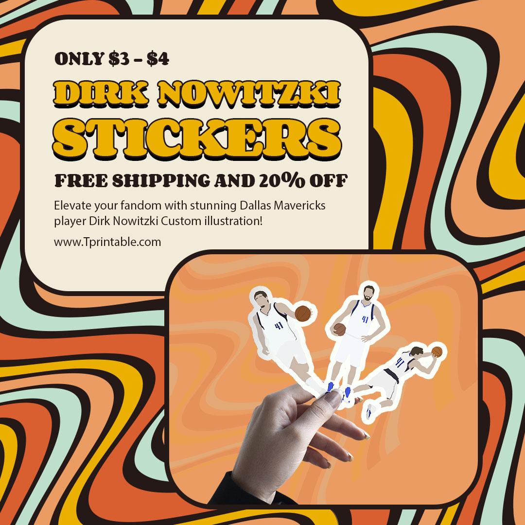 Elevate your fandom with stunning Dallas Mavericks player Dirk Nowitzki Custom illustration stickers buy now tprintable.com  #DirkNowitzki #dirkbasketball #dirknowitzkidallamavericks,#dallasmavericks,#dallasmavericks41,#basketball,#basketball,#basketballplayer,#sports