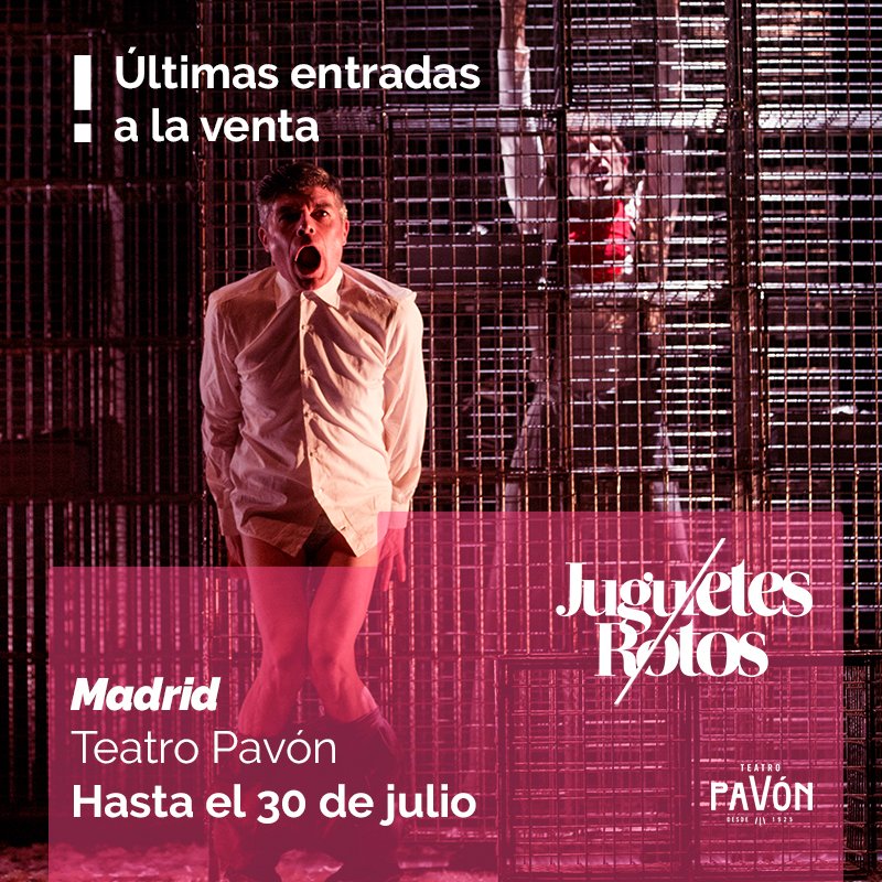 ¡Última semana de #𝙅𝙐𝙂𝙐𝙀𝙏𝙀𝙎𝙍𝙊𝙏𝙊𝙎 en @ElPavonTeatro!

Aprovecha la última oportunidad de disfrutar de esta historia conmovedora 😍

🎟️Entradas en entradas.elpavonteatro.es/elpavonteatro/…