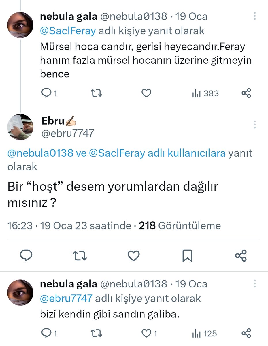 Dün "hoşt" diyordu, bugün RT yapıyor.
Neredeeeeen nereye...

Sen geçmişte destek verdiğin şeyleri bugün karalamaya çalışırsan Allah öyle rezil eder ki "Hoşt" dediğin insanlardan medet umarsın.

İbretlik vakasınız hakikaten.