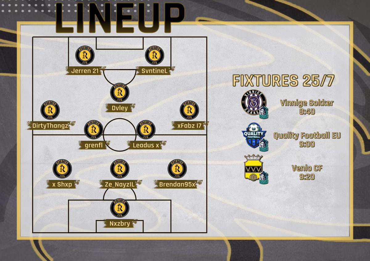 <a href="/OfficialVPG/">Virtual Pro Gaming</a> / <a href="/VPGPremier/">VPG Esports Premier</a> Gameday 3

20.40 VS @VinnigeSokker 
21.00 VS <a href="/QF_ProClub_Xb1/">QualityFootball_ProClub</a> 
21.20 VS <a href="/VVVVenlo/">VVV-Venlo</a> Esports😉

See you tonight at: twitch.tv/jerren_sh (20.15 Start)